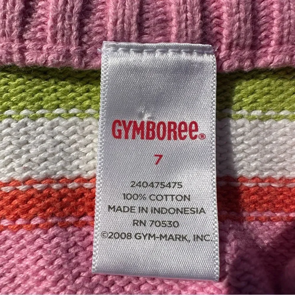 Gymboree Girls Size 7 Pink Multicolor Striped Cotton Button Cardigan Knit Preppy